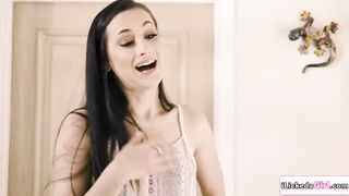 Brunette hair teen Danni Rivers is hooking up with her stepdads girlfriend Georgia Jones.As her future stepmom,Georgia goes down licking her bald twat.