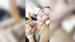 Hawt cooking. Titjob carrot and covering myself in syrup. Come smack me!