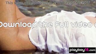 Tiny petite boobs brunette hair mother I'd like to fuck takes off her hot bikini