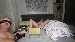 Cheating wife masturbating with a stranger during the time that hubby watching