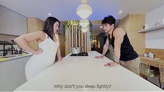Stepmother receives unexpected sex in the kitchen with a giant inner spunk flow