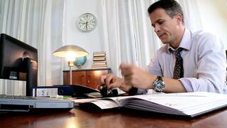 Golden-haired Secretary Legs Widen Wide Office Bang