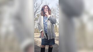 Enjoying a cigarette outside