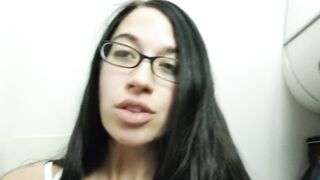Nerdy Gal Cumming in an Airplane Bath on a Lengthy Flight