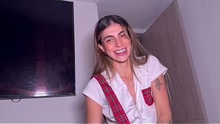 I surprise my stepbrother with hawt underware, and make him cum in my large butt.