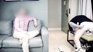 Hubby watches a fan screws his wife. double penetration with anal-plug. Cuckold creampie cleanup dream.