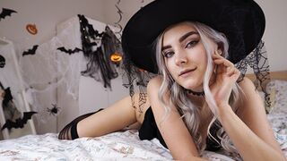 Cute lascivious witch gets facial and swallows cum - Eva Elfie