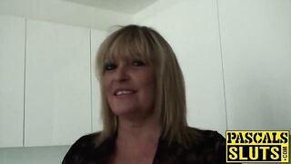 British mother I'd like to fuck in nylons lets a silly dude rub her snatch in advance of that guy fucks her hard on a daybed.