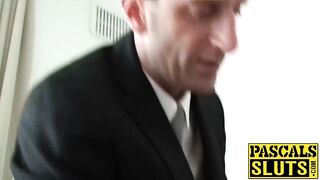 British mother I'd like to fuck in nylons lets a silly dude rub her snatch in advance of that guy fucks her hard on a daybed.