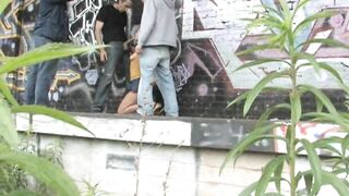 Outdoor double blow job-sex!