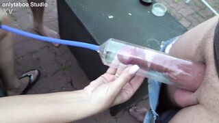 outdoor weenie pumping with breasty older