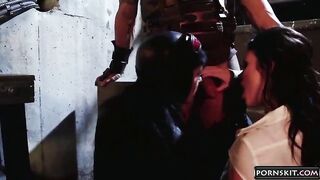 Derrick Pierce as Banes bangs Catwoman & Batwoman in Kinky 3some