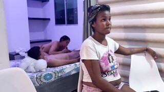 Whilst my wife's cuckold watches her series I take the opportunity to bang my lover behind her back