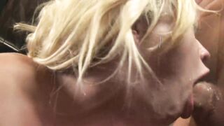 Golden-haired whore deepthroats his rod and lets him fanal invasion her