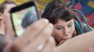 Inked Rock Whore Takes Double Penetration & Savage Booty Pounding From 2 Doms