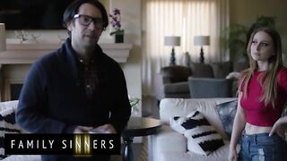 FAMILY SINNERS - Slim Brunette hair Uses Her Seductive Charm On Her Stepfather To End Their Intensive Argument