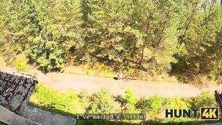 HUNT4K. Sweetheart with natural bazookas cheated in public
