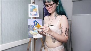 cute aussie gal painting bare on webcam! & shower show!