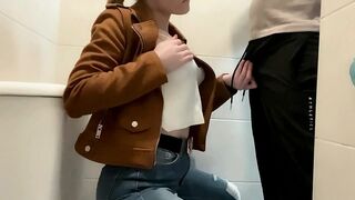 Breasty Golden-haired Sucks Rod in the School Baths