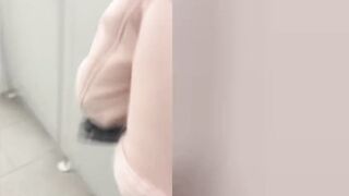 Public in a nylon open-crotch catsuit! Cute tgirl angel cums whilst shopping!