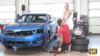 RIM4K. Oral sex, asslicking and banging in the garage by large-tittied blond