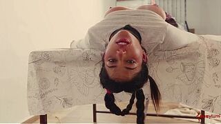 Hawt Spanish PAWG gets a coarse butt drilling and impure deepthroat session in slavery whilst not being allowed to cum