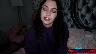 Stepsister Alina Voss kneels down to get a smack of her stepbros ramrod