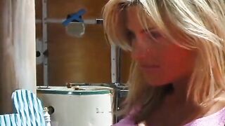 Supple Blond with Large Boobs Licks Her Own Vagina