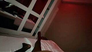 Ebony, large-bootied masked woman is an expert at sucking balls and riding.