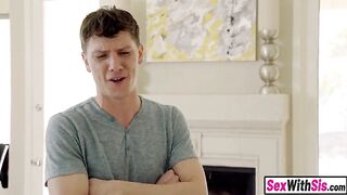 Small Oriental step sister has a 3some with her lewd bestie and large knob guy