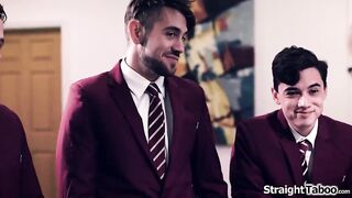 Four college guys team up against their breasty aged teacher Dee Williams.They get the large tit mother i'd like to fuck on her knees to suck 'em off in advance of they bang her