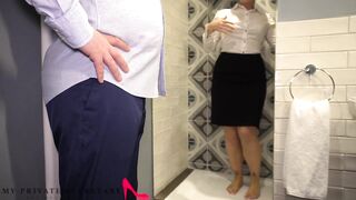 my intimate secretary in business costume having pleasure with the boss in the shower