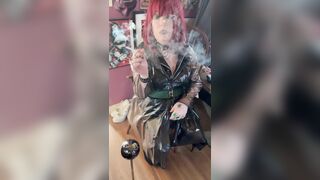 PVC Clad In Her Watch Throughout Coat Miss Tina Snua Smokes A Cigarette For U