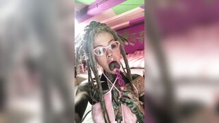 Hawt Solo Tattooed Hottie with Glasses Plays with Creamy Snatch & Sex toy