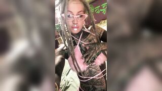 Hawt Solo Tattooed Hottie with Glasses Plays with Creamy Snatch & Sex toy