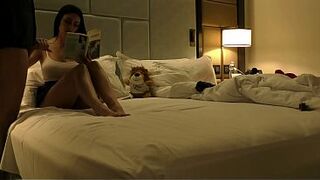 Ramrod tease lover horn large breasts large ass brunette hair housewife cheats spouse in a hotel room with a large rod man