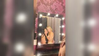 Lesbo boudoir makeout with titties out and tongue