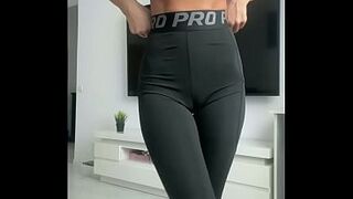 Excited cutie changing fresh yoga panties and masturbated