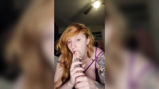 Redhead Sucks then Bangs Giant Sex toy