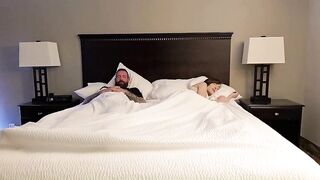 Stepmom shares hotel couch with stepson and they end up banging - Leaving her creampied