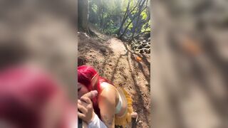 Camper finds an elf in the forest and makes a decision to convince her to have sex behind a tree