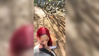 Camper finds an elf in the forest and makes a decision to convince her to have sex behind a tree