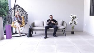 Redhead girlfriend takes giant unfathomable anal on the sofa after yoga