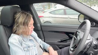 Cumming hard in public drive thru with Lush remote controlled sex toy