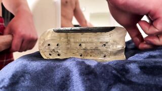 concupiscent student pounds stroker in work washroom, cums on blanket”