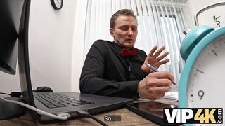 VIP4K. Hot eighteen-year-Old Brunette hair gets drilled Hard in the Office to secure a Loan