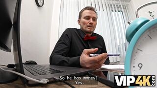 VIP4K. Hot eighteen-year-Old Brunette hair gets drilled Hard in the Office to secure a Loan