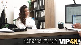 VIP4K. Hot eighteen-year-Old Brunette hair gets drilled Hard in the Office to secure a Loan