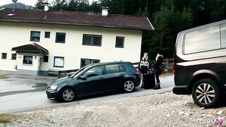 German golden-haired Older Julia Pink suck penis and get cum on Bazookas at real User Date with normal Hunk