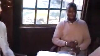 A Cook Is Cut by Her Customers in the Kitchen.